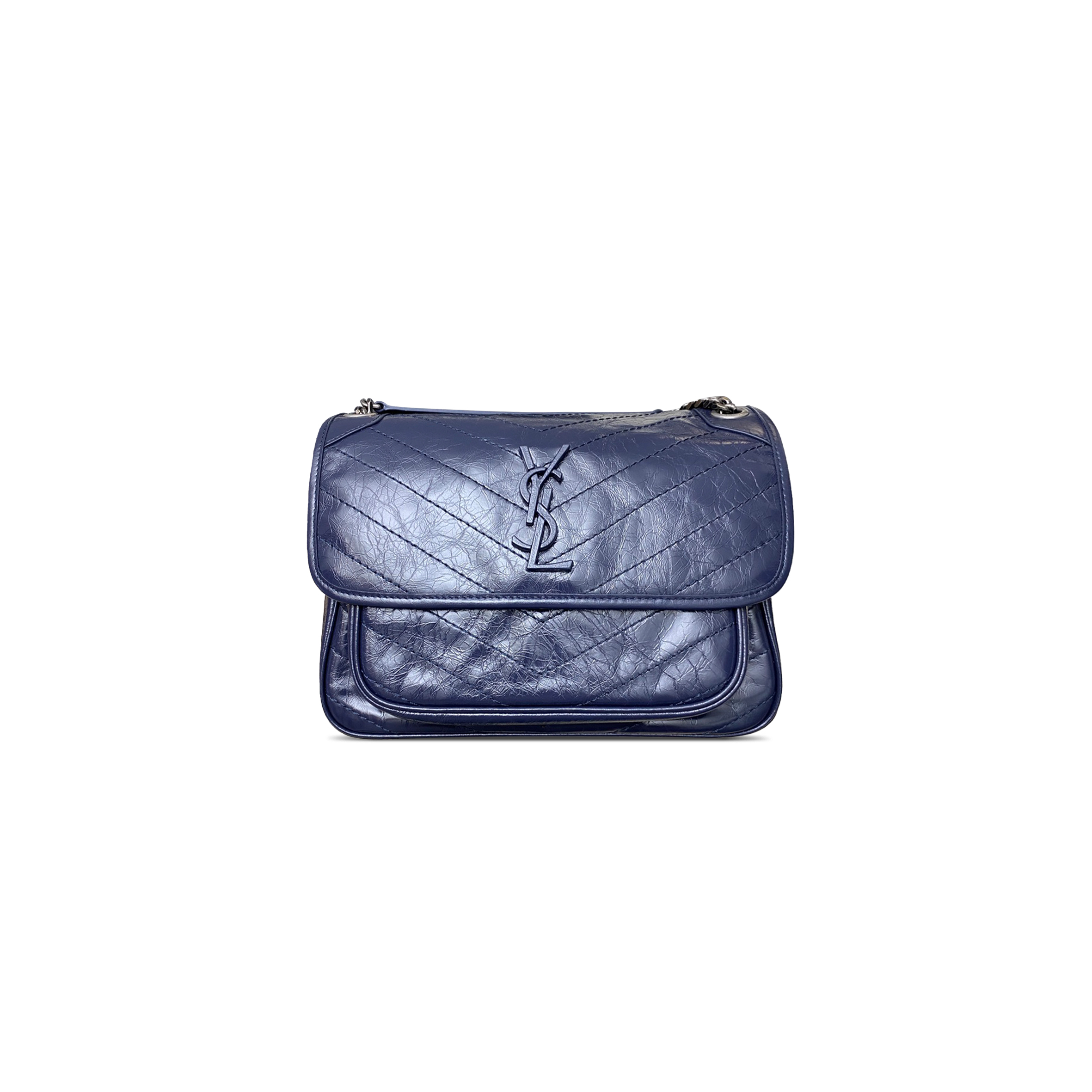 YSL NIKI MEDIUM CHAIN BAG IN CRINKLED VINTAGE LEATHER 633158 (28*20*8.5cm)